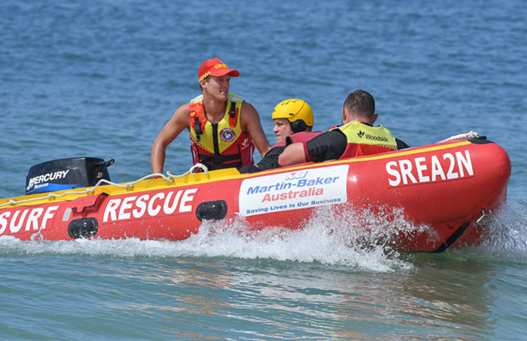 Luke Rochester helming the IRB during rescue drills.