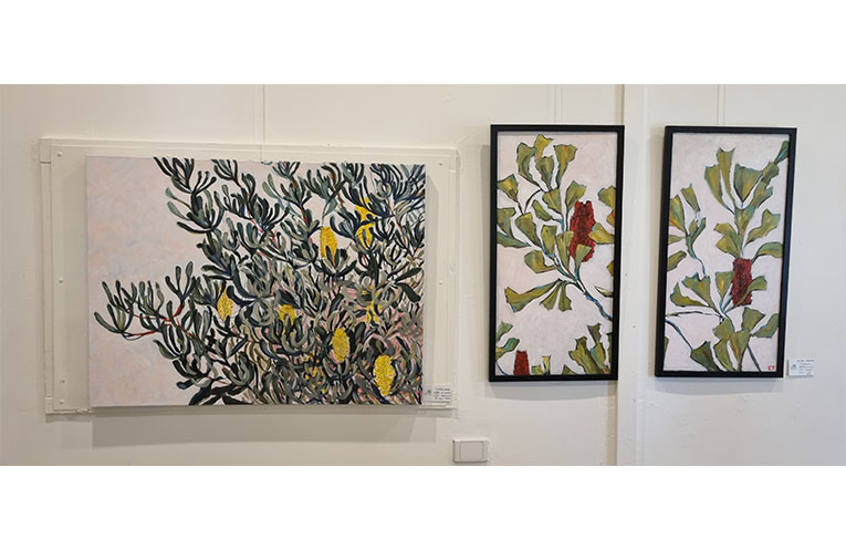 Some of Emilie’s works finished in acrylic on canvas. Photo: Thomas O’Keefe