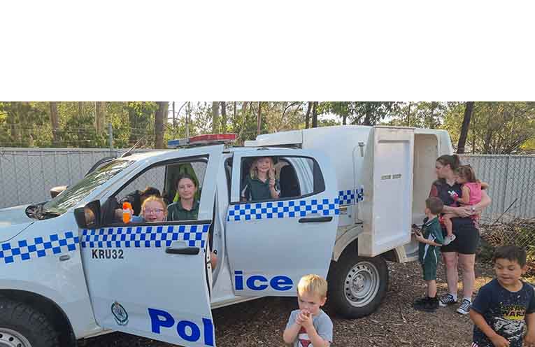 Kids and families checked out the paddy wagon at Karuah police station. Photo: Thomas O’Keefe.