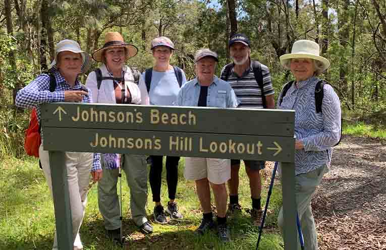The Walkers hiked their way to Johnson’s Hill and beach in the Myall Lakes National Park. Photo: Thursday Walkers.