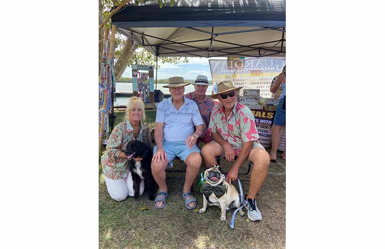 GreenPaws’ Sharon with Teddy The Wonderdog, RADM Peter Sinclair (Retd), Bob and Lord Desmond I and Peter Sinclair Jnr. Photo: GreenPaws.