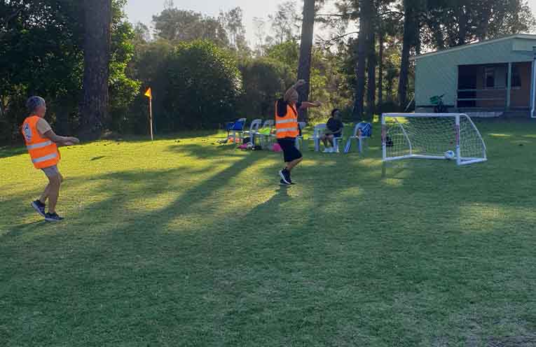 Len, jubilant with his goal, with Robyn in support.