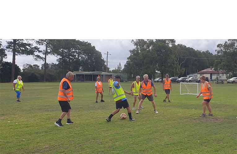 David showing some flair, navigating through defenders DK, Lyn and Jeff.