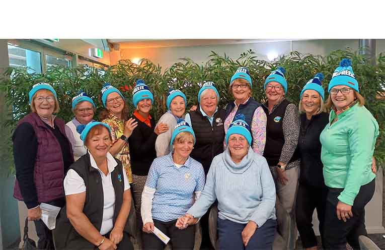 Trish Sattler (front right) leads the Big Freeze Fight MND action with the Hawks Nest Lady Golfers this week.