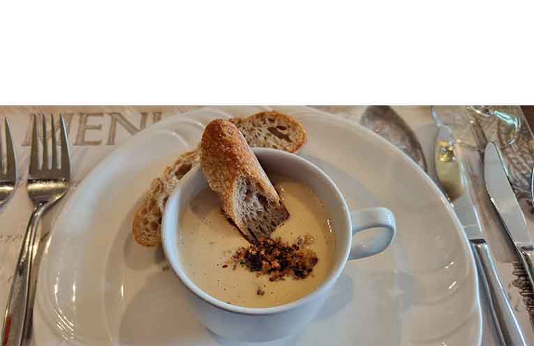 The cauliflower soup entrée was even creamier than it looks. Photo: Thomas O’Keefe.