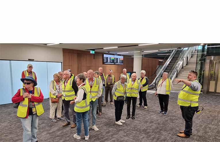PROBUS members were guided on their tour of the new airport by Paul McFarlane. Photo: Thomas O’Keefe.