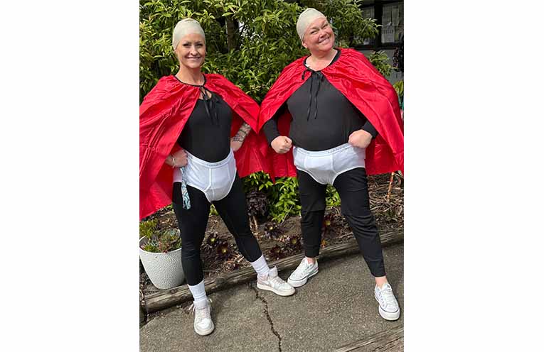 Years 5 and 6 teachers Lisa Ping and Linda Finch dressed as Captain Underpants. Photo: Althea Guinsberg.