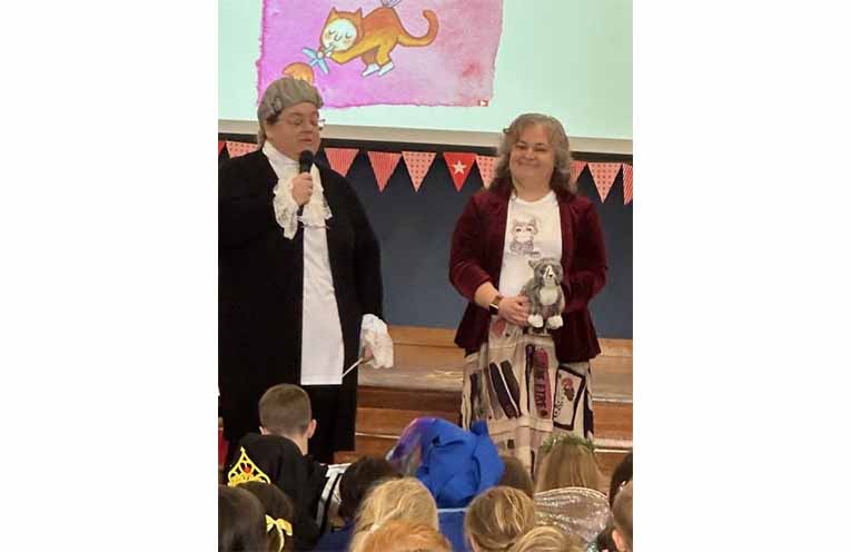 Local author Sally-Anne Marshall joins in the celebrations with librarian Rachael Vaughan. Photo: Althea Guinsberg.