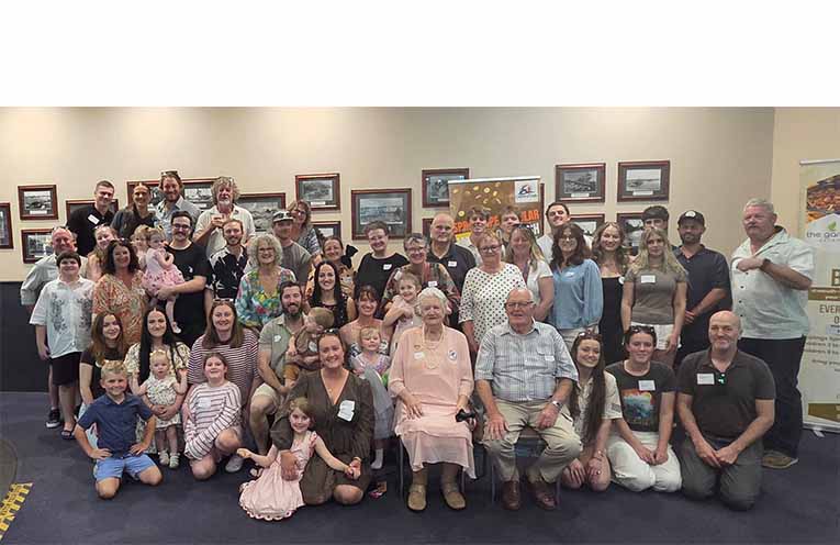 The descendants of Horace Motum: Jan and brother, Tim Motum (both seated), surrounded by their children, grandchildren and great-grandchildren. Photo: Michele Winn.