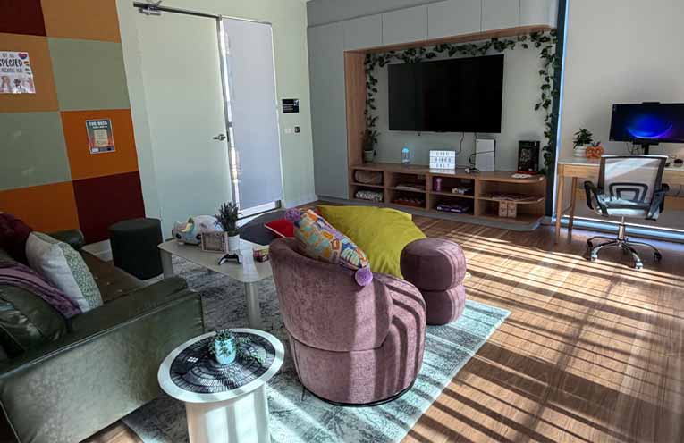 The shared living room inside the newly opened refuge. Photo: Office of Jodie Harrison.