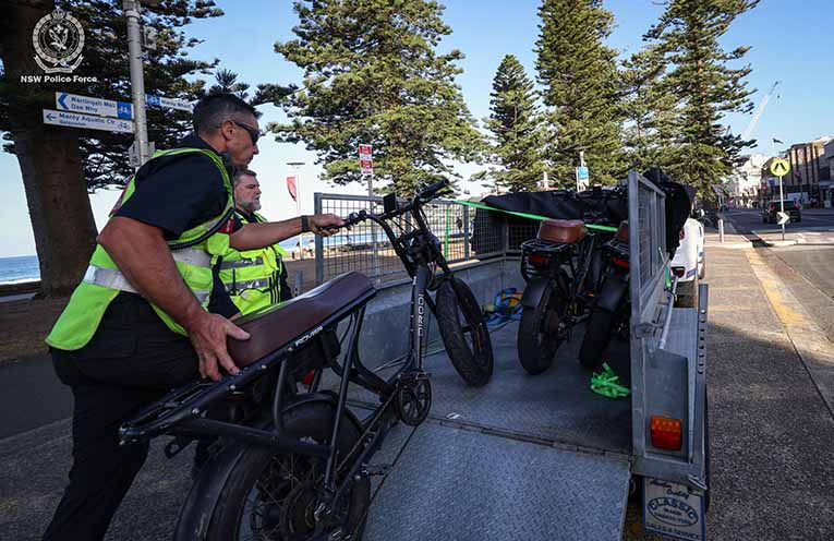 The first operation targeting illegal e-bikes saw 36 e-bikes seized. Photo: NSW Police Force.