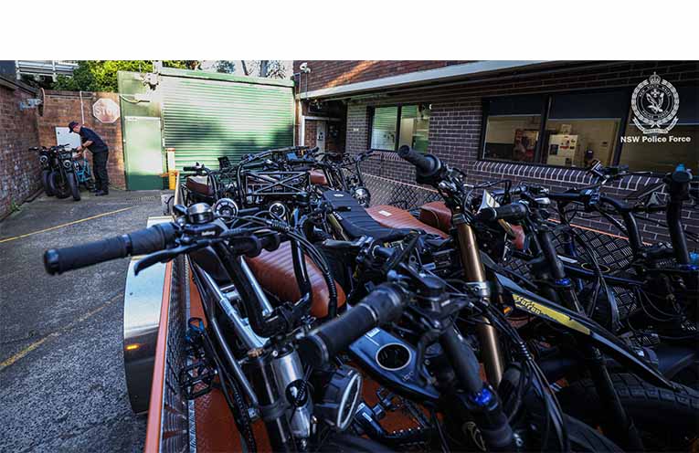 The first operation targeting illegal e-bikes saw 36 e-bikes seized. Photo: NSW Police Force.