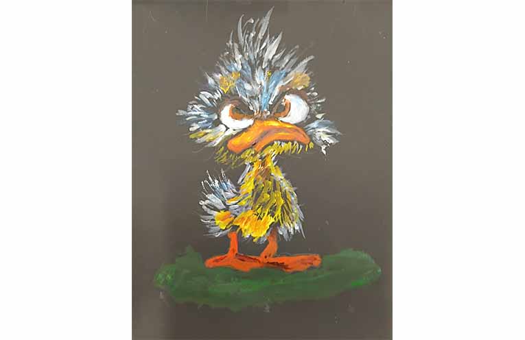 Marilyn’s Taylor’s finished painting, Cranky Duck, which she completed with support from tutor Mandy Craig.