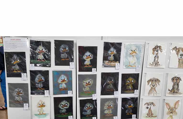 Many duckies and doggies, the result of U3A art lessons. Photo: Thomas O’Keefe.